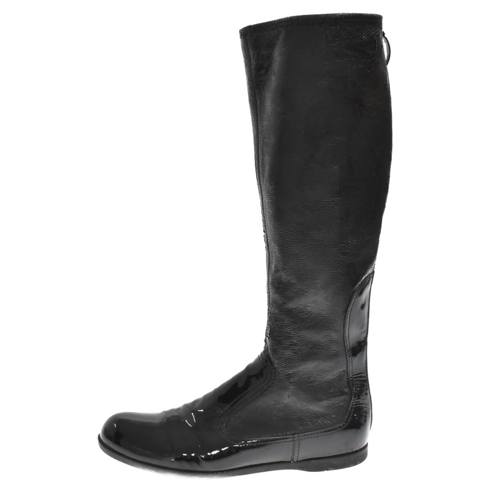 miumiu (ミュウミュウ) バックジップ パテント切替 ロングブーツ