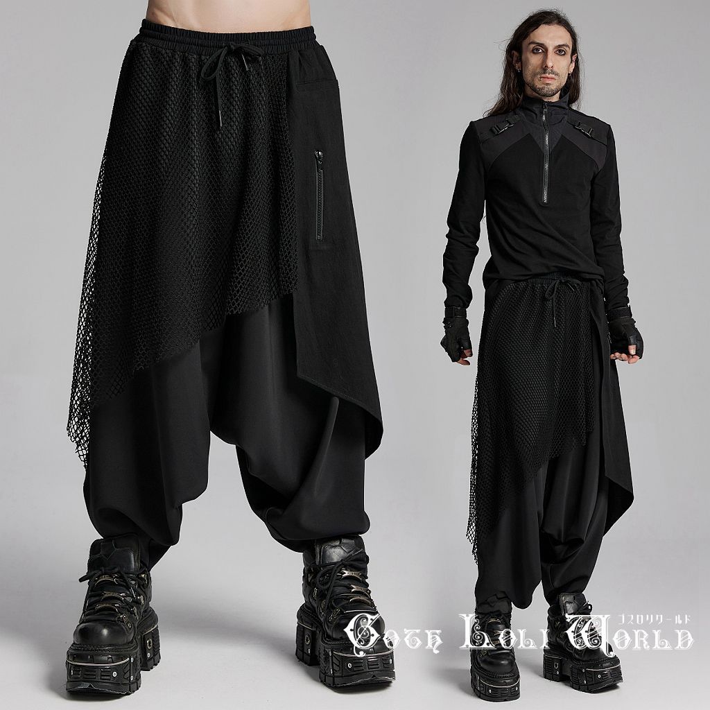 ゴスロリ パンツ フルセット WK-662XCM-BK メッシュ サルエルパンツ ゆったり ロングパンツ