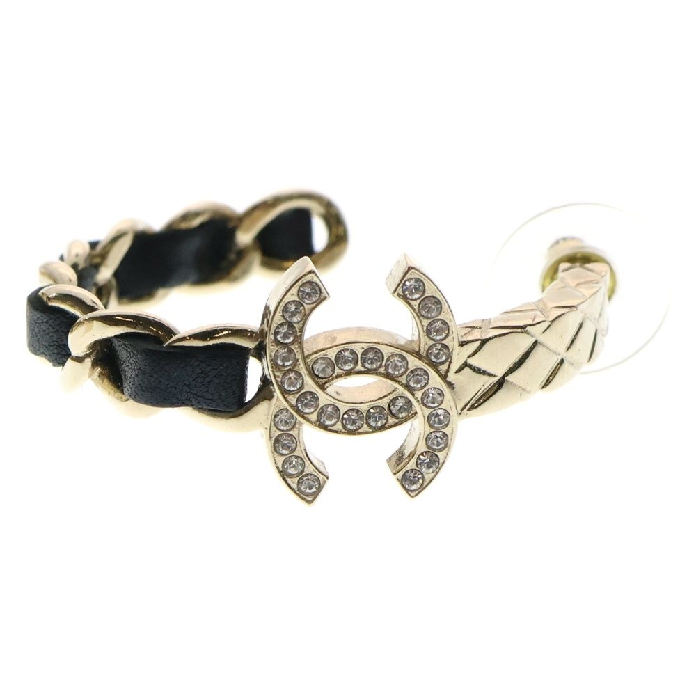 CHANEL シャネル ココマーク フープピアス ラインストーン ゴールド ブラック DECORATOM_COM_BR