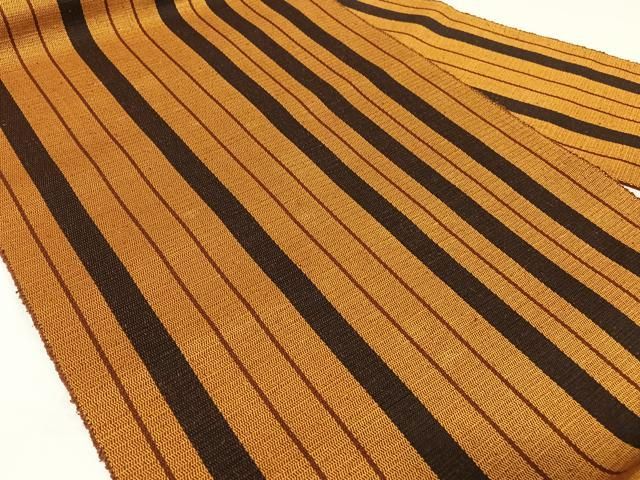 平和屋着物○本場黄八丈 黒八丈 平織 紬 縞 正絹 逸品 AAAX0394np