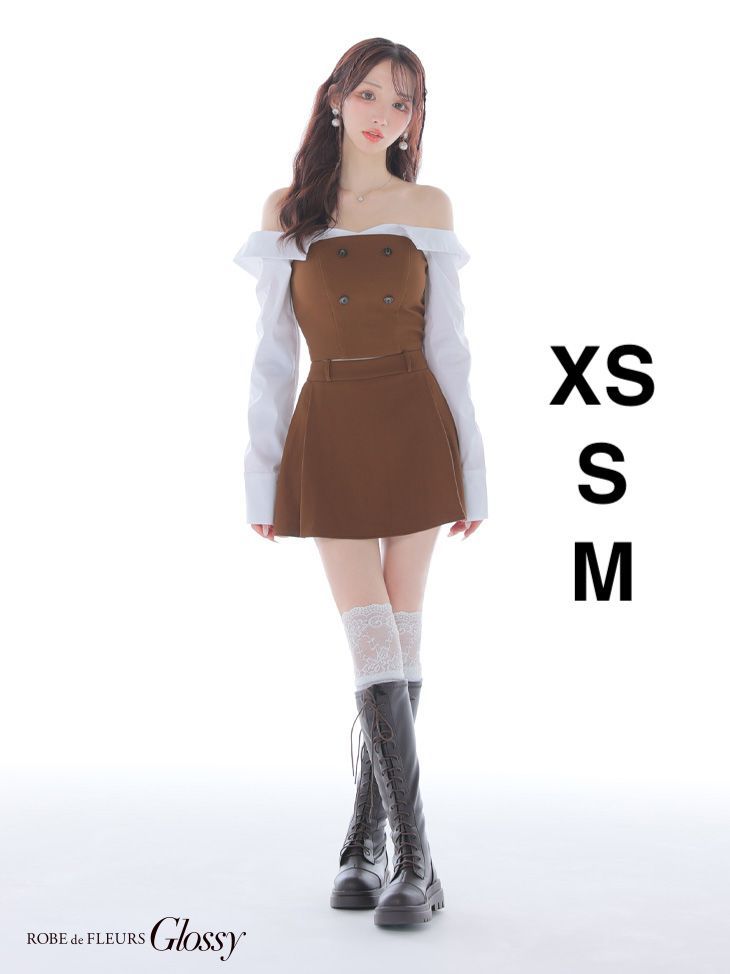 キャメル GL4324-BE-2508 XSサイズあり Glossy|グロッシー シャツオフショルデザイン| フロントボタン| フ | セットアップ| ミニドレス| キャバドレス