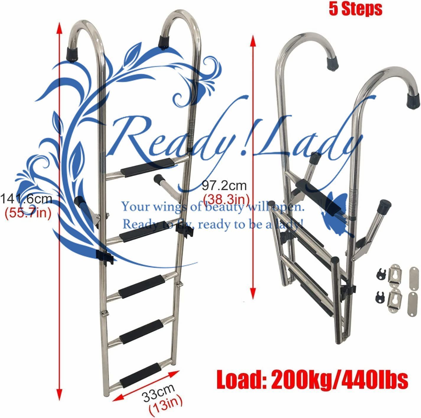 ボート用 梯子 ラダー ボート リアエントリーポンツーン|ドック用のステンレス鋼製延長ボートはしご 取り外し な折りたたみ式マリンヨ