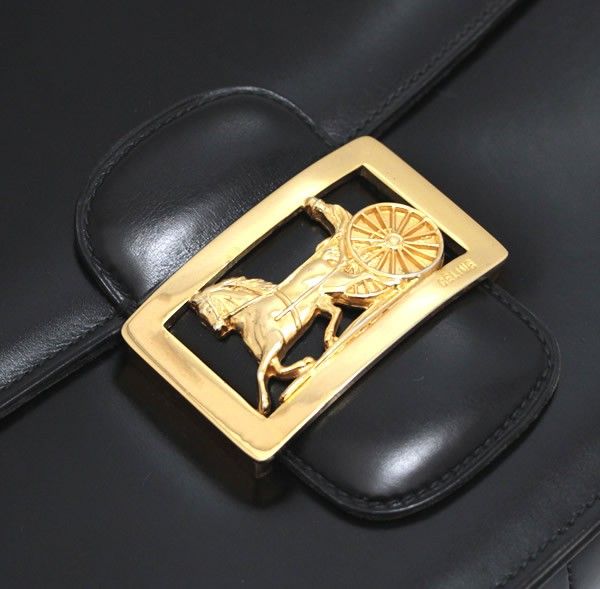 セリーヌ CELINE ヴィンテージ ショルダーバッグ 馬車金具 黒 レザー  