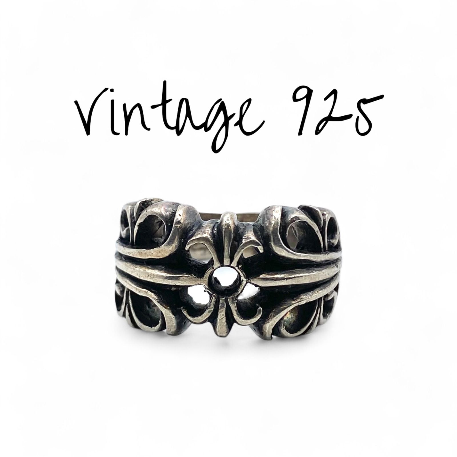 荘厳な意匠 フラワー×クロス Silver 925 刻印 90s Vintage Design Ring シルバー ヴィンテージ デザイン リング 18号 大ぶり ゴシック 十字架