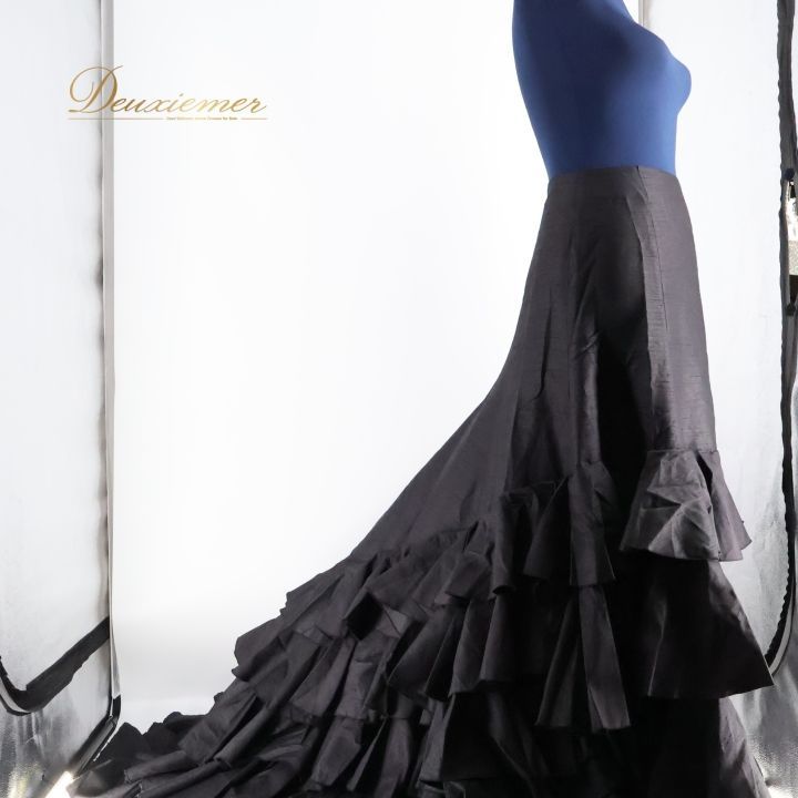 フラメンコ 衣装 バタデコーラ ファルダ スカート 黒 無地 ボランテ フリル ダンス パーティ 発表会 レッスン リボン ブラック系 Eve by takemi タケミ ダンス衣装 スカートファルダ 発表会衣装 フリルスカート ロングスカート