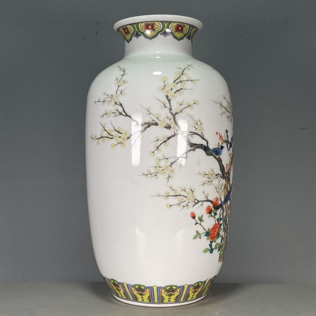 清乾隆粉彩花鳥賞瓶 景徳鎮 陶磁器 装飾品 現代工芸品 美術品