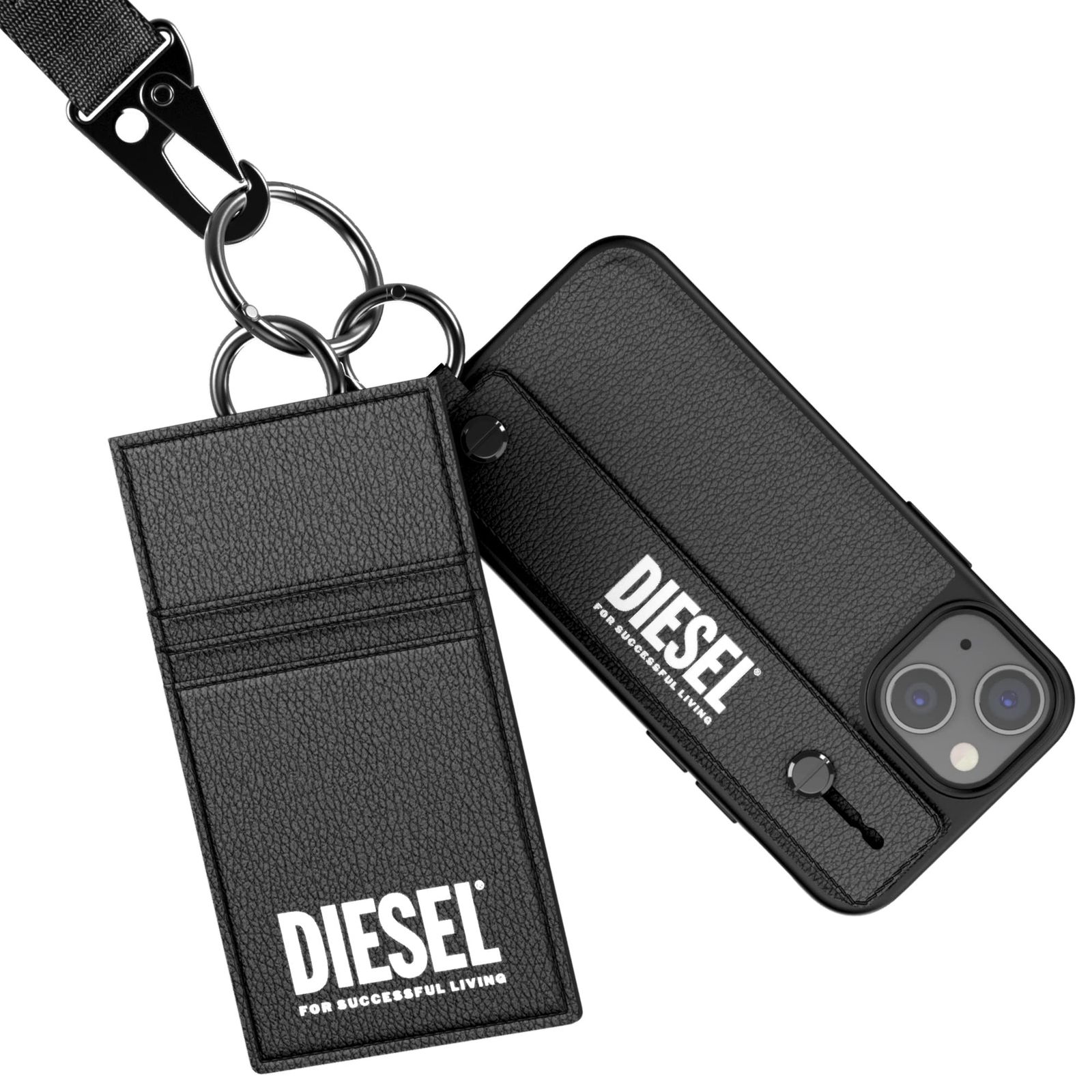 DIESEL iPhone 13 mini 5.4インチ ケース スマホスタンド レザー カードケース付きハンドストラップセット FW21 ディーゼル iPhone13 mini ブラック