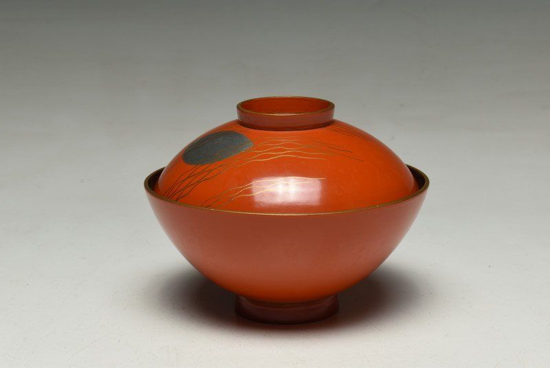 蔵A2005c】浅野友七(橘屋友七) 朱塗月文蒔絵 吸物椀 汁椀 十客