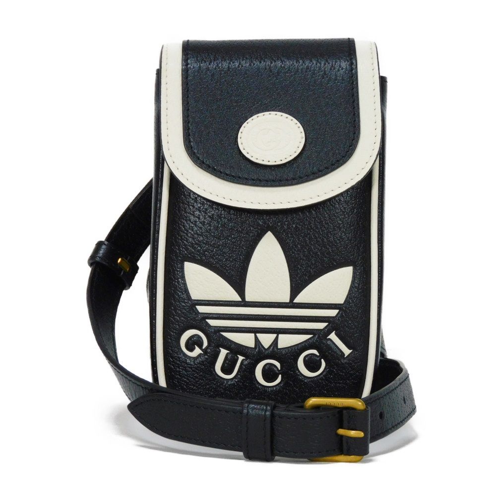 GUCCI グッチ アディダス フォン ホルダー トレフォイル ロゴ エンボス ダブルG ホワイト 2WAY クロスボディ ミニバッグ インターロッキングG ブラック ショルダーバッグ 721794 AAA8K 8495