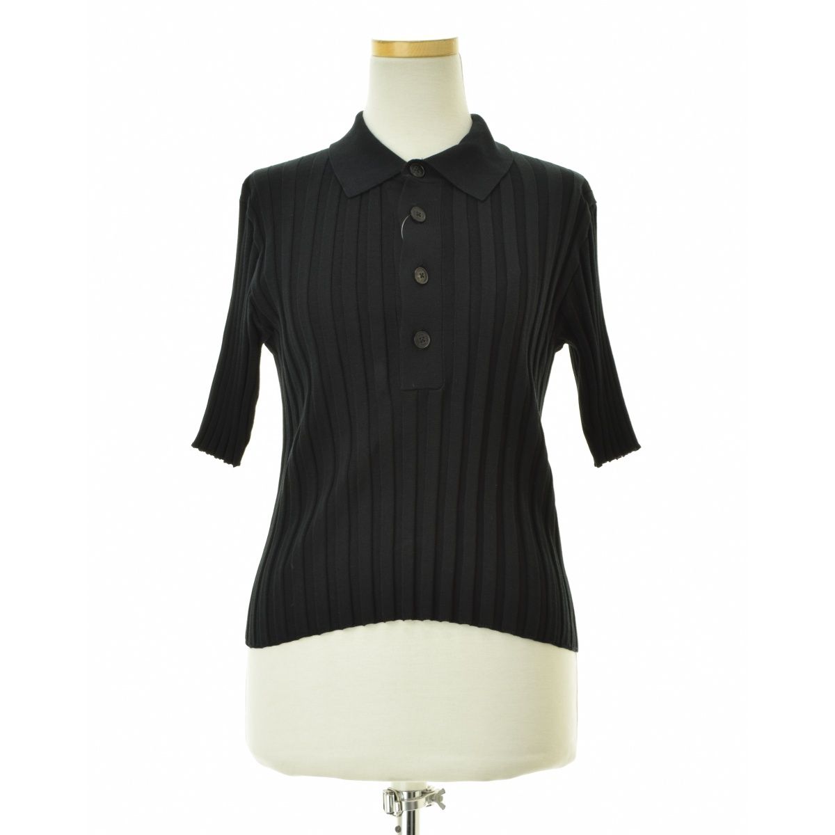 HYKE 25SS 11385 WIDE RIBBED POLO SWEATER ワイドリブニット五分袖ポロシャツ