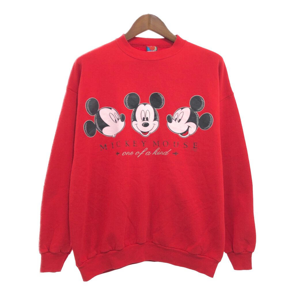 90年代 USA製 Disney ディズニー ミッキーマウス スウェット トップス カジュアル キャラクター レッド (メンズ XL) 中古 古着 P9450