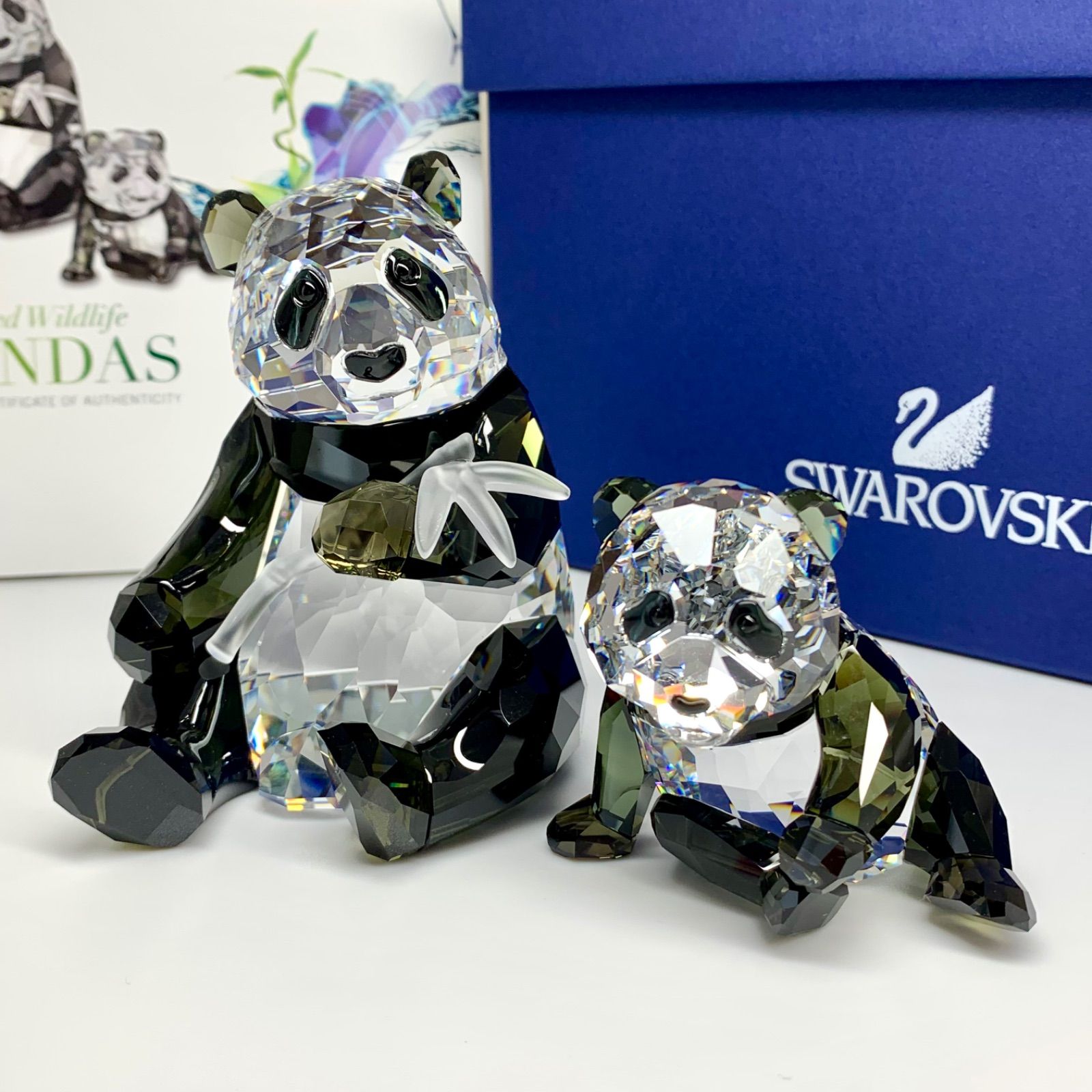 SWAROVSKI スワロフスキー ☆未使用☆ パンダの親子 クリスタル 置物 ...