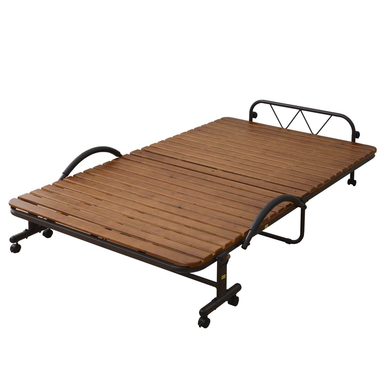 数量 コンパクト収納 固定ストッパー付き 通気性 布団干し機能 手すり 90kg 組立品 耐荷重 セミダブル ダークブラウン すのこ 折りたたみベッド KSBB-SD DBR R 山善