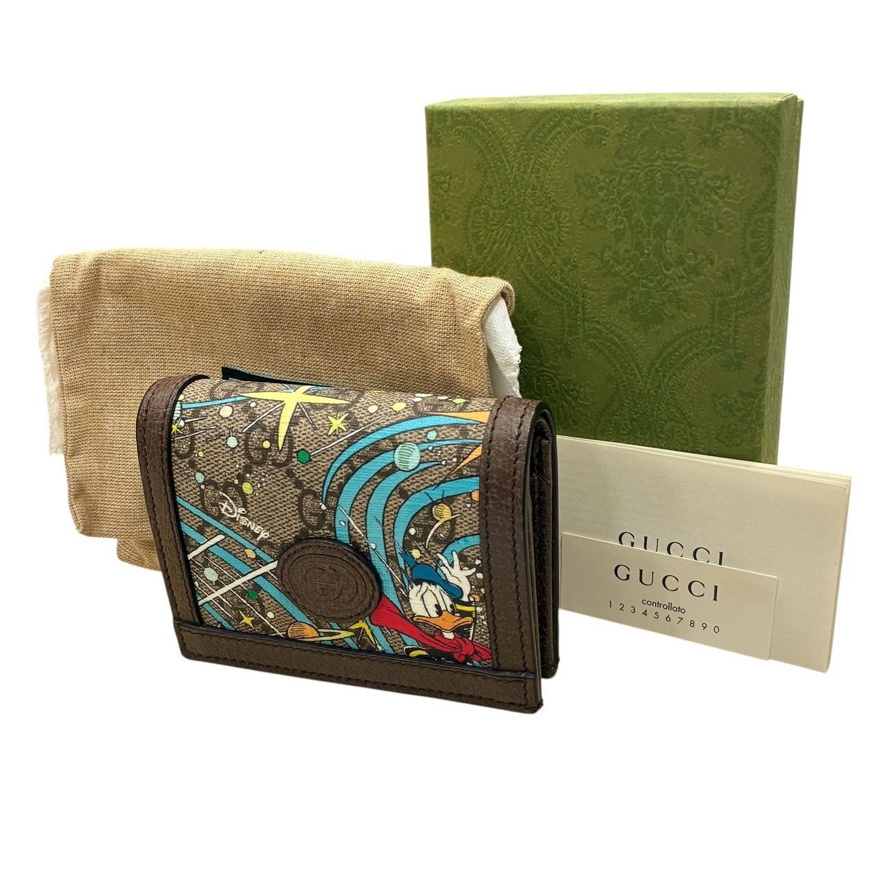 極美品 グッチ GUCCI GG柄 二つ折り財布 ディズニーコラボ ドナルド 