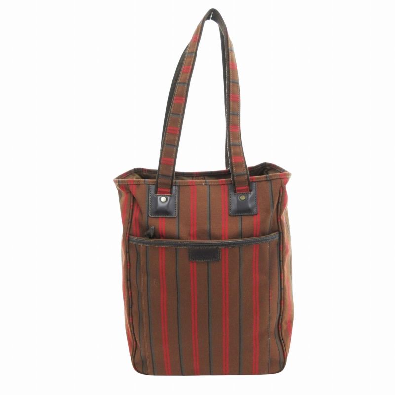 美品✨TAKEO KIKUCHI　トートバッグ　ストライプ　キャンバス　レザー TAKEO KIKUCHI - TAKEO KIKUCHI トートバッグ ストライプ
