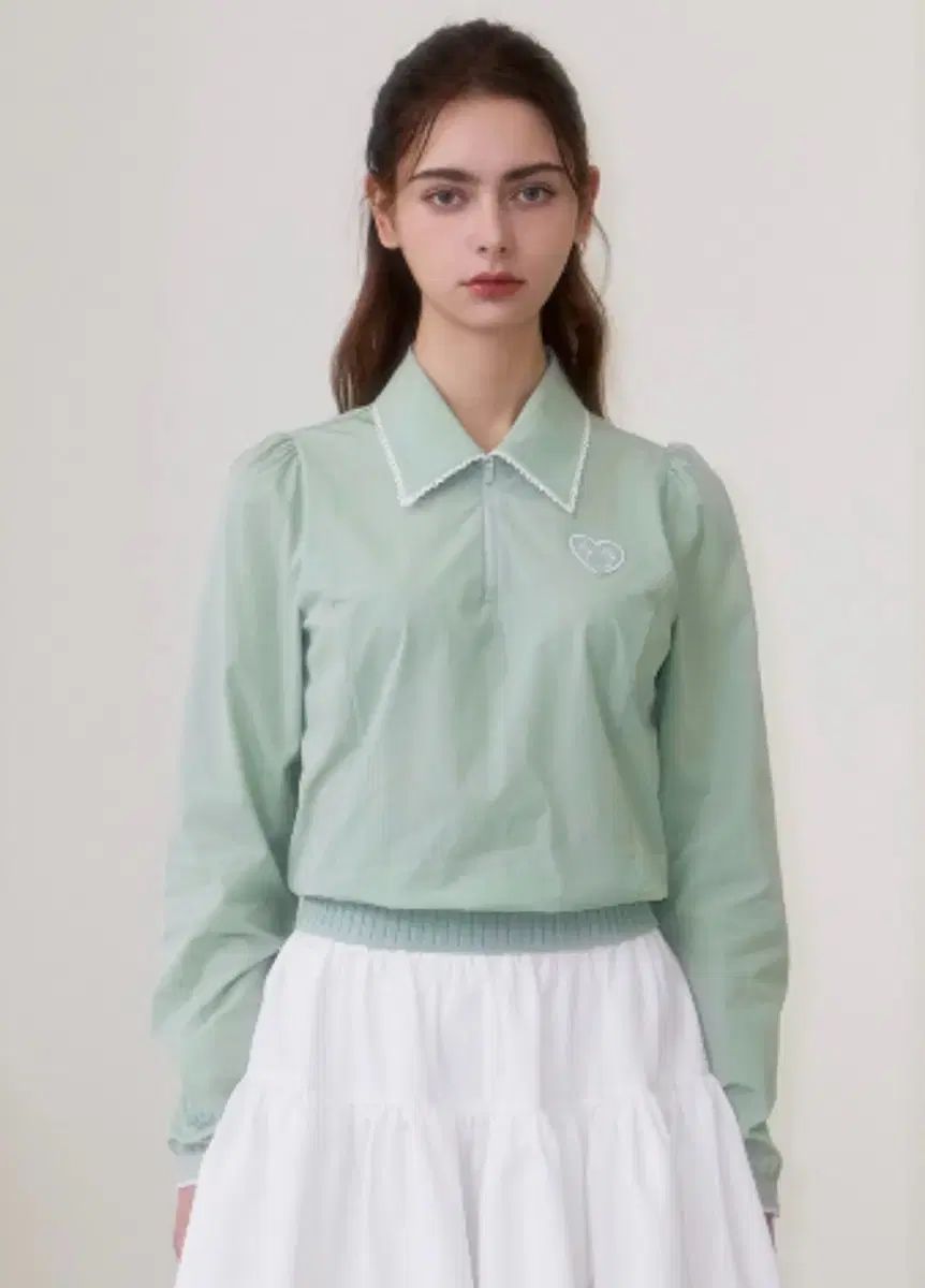 GOXO スマイリーハート レース ウーブン ハーフジップアップ ミント