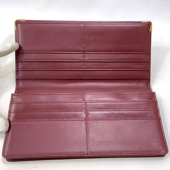 カルティエ 二つ折り財布 マストライン ボルドー ゴールド ほぼ未使用品 美品 カルティエ CARTIER 二つ折り財布マストライン ボルドー ゴールド