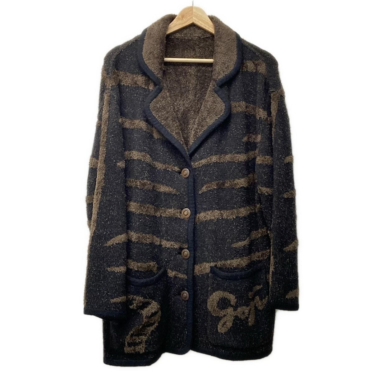 伊太利屋|GKITALIYA イタリヤ コート サイズ11 M レディース - 黒×ダークブラウン 長袖|ニット|冬