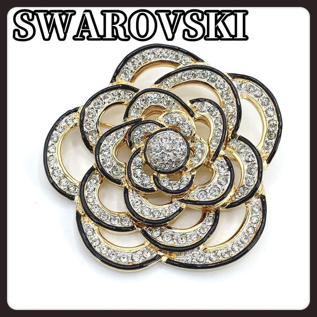 SWAROVSKI スワロフスキー フラワー ブローチ ゴールド ブラック