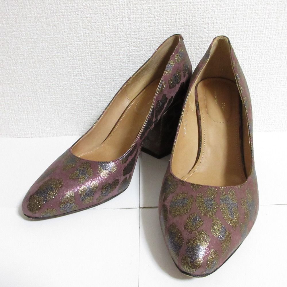 Dries Van Noten ドリスヴァンノッテン レオパードサテン チャンキーヒール パンプス サイズ36.5 23.5cm相当 ダークパープル レディース 古着
