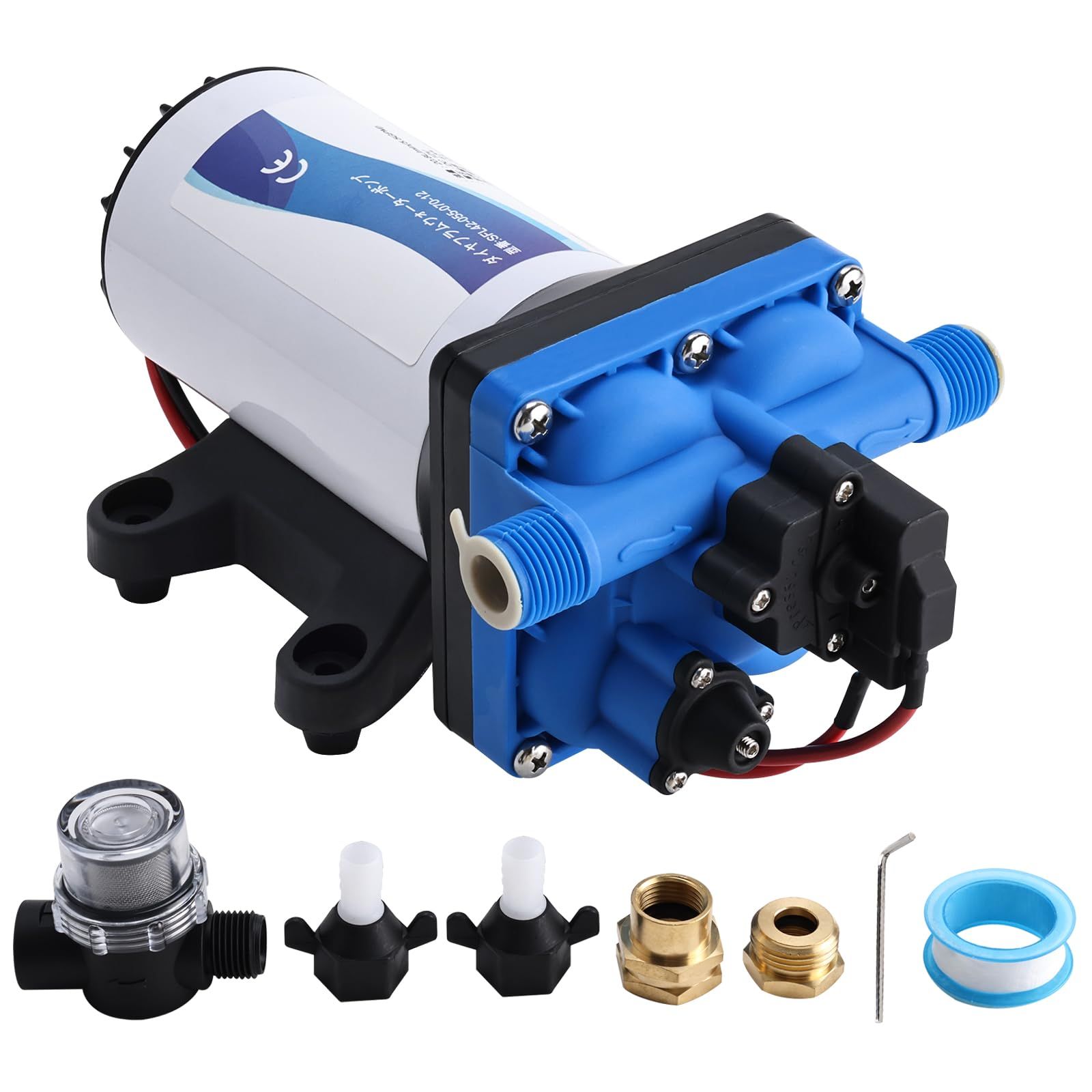 YueYoiTo 排水ポンプ DC 12V ダイヤフラムウォーターポンプ 最大70PSI 20.8L min 濾過装置付き キッチン バスルーム RV ボート ガーデン 家庭 農業などに適用