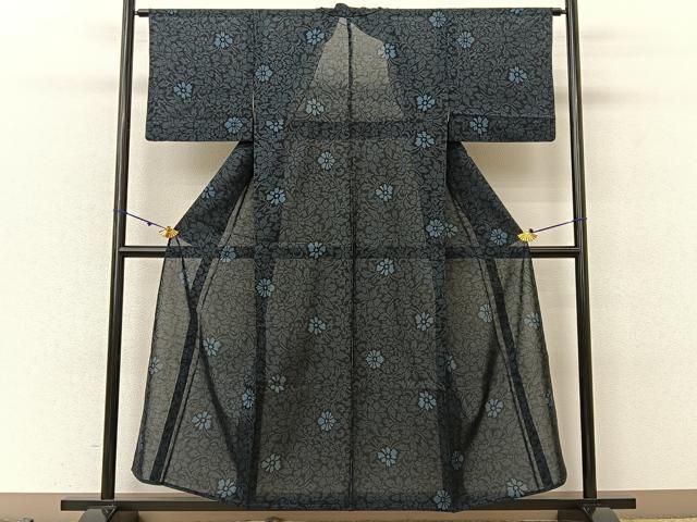 平和屋着物＊夏物 本場大島紬 夏大島 7マルキ 花唐草文 正絹 逸品