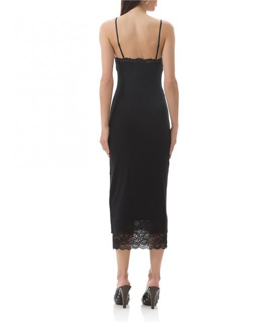 エーエフアールエム レディース ワンピース トップス Nissa Mesh V-Neck Sleeveless Spaghetti Strap Lace Trim Sheath Dress Noir