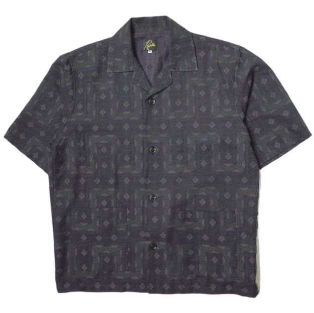 Needles ニードルス 23SS 日本製 Cabana Shirt -C/PE Ethnic Jq. エスニックジャガード カバナシャツ MR093 M グレー 半袖 オープンカラー 開襟 トップス g14240