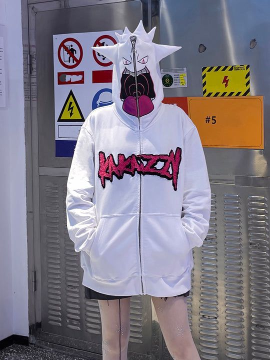 KaKazzy】ゲンガー ホワイト フルジップ パーカー 男女着用可