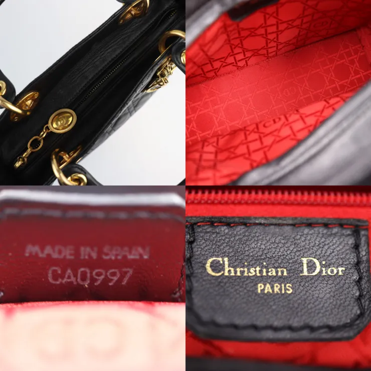 Christian Dior クリスチャンディオール ハンドバッグ ラムスキン ブラック ゴールド金具 レディディオール カナージュ 2WAY  ショルダーバッグ オールレザー クラシック ミディアム 【本物保証】|mercariメルカリ官方指定廠商|Bibian比比昂代買代購