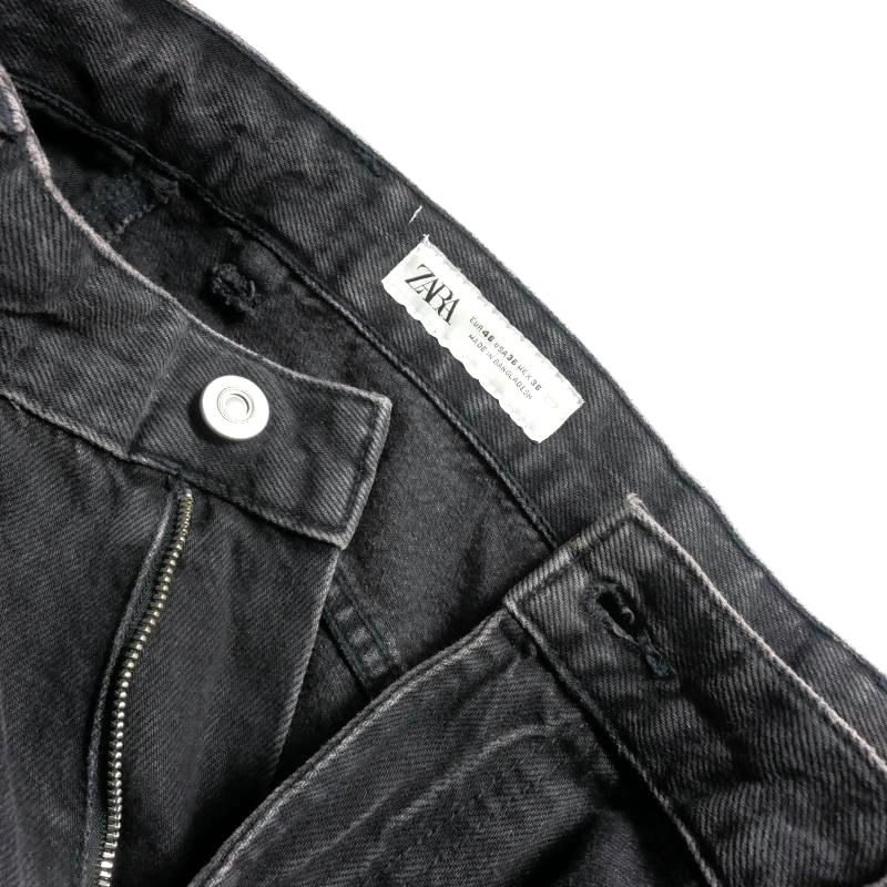 美品【ZARA】デニムカーゴワイドパンツ 46 ブラック ザラ ZARA デニムカーゴパンツ ジーンズ EU46 ブラック 黒 1538