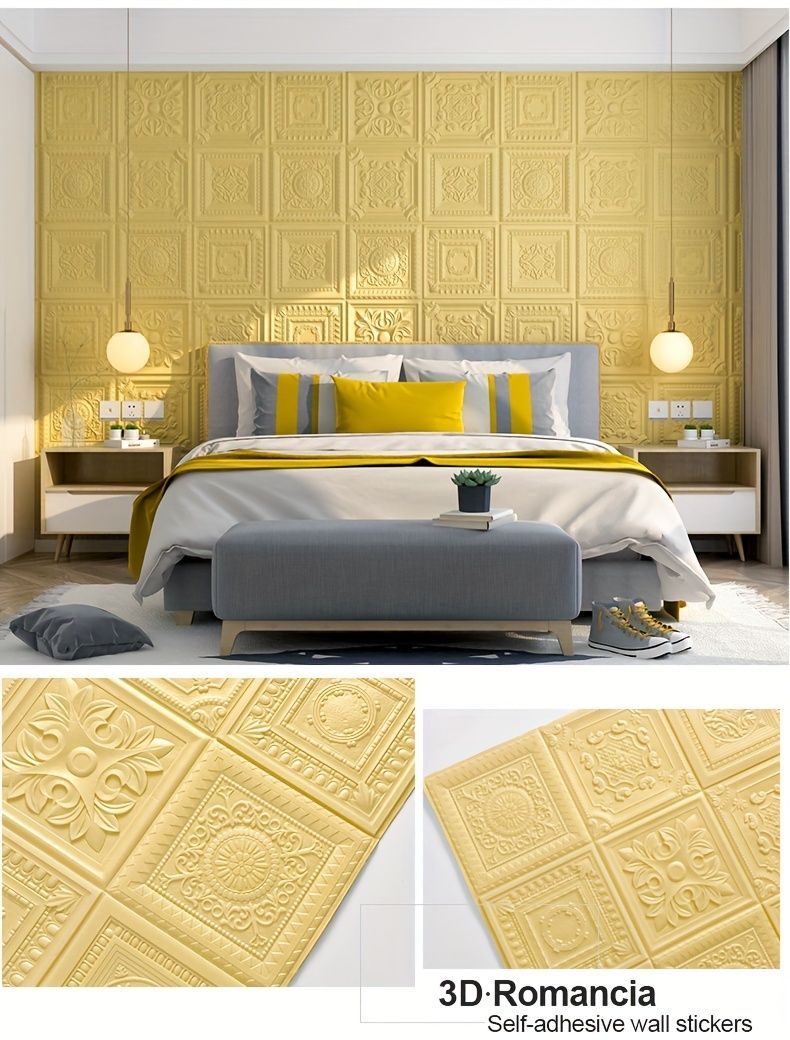壁紙 20枚 DIY 3D ローマ彫刻スタイル ウォールパネル フォーム ソフト壁紙 34.98×34.98cm ウォールデカール 剥がせる粘着ビニール 防水 防カビ 部屋 家庭用 リビングルーム バスルーム キッチン 
