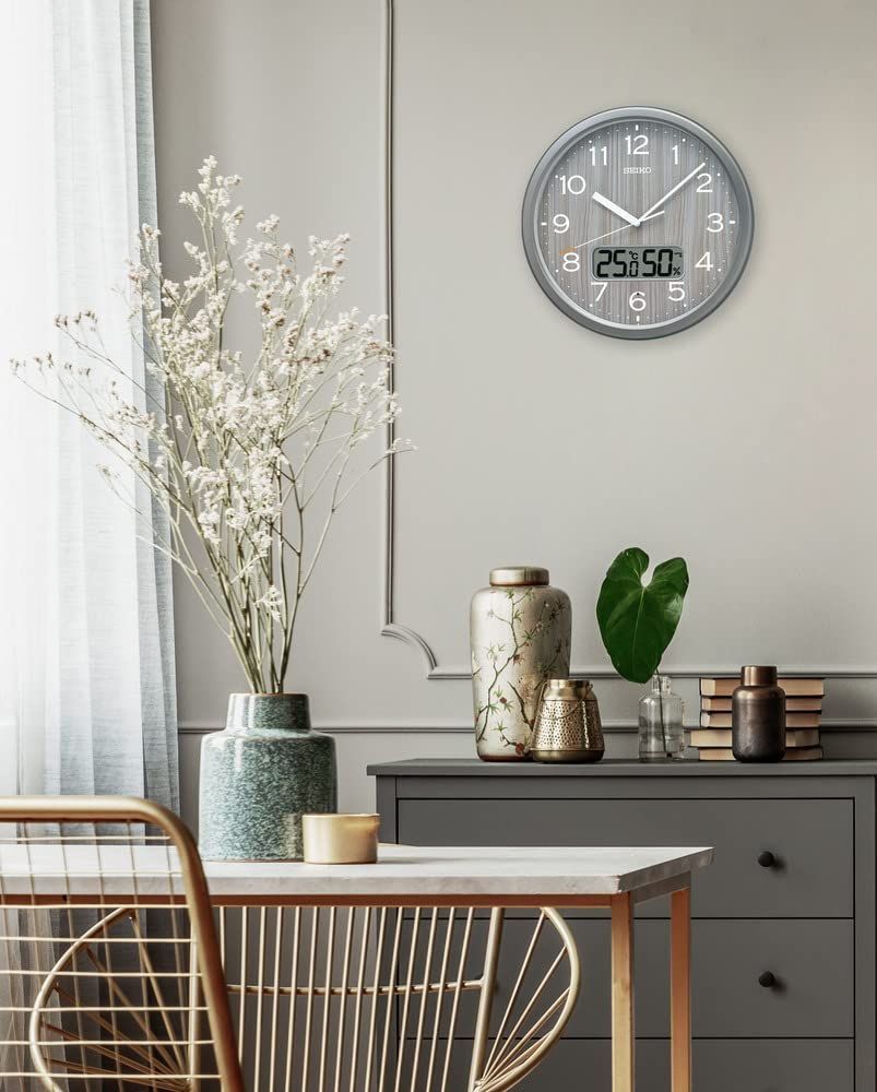 掛け時計 電波 アナログ セイコークロック 温度 湿度 グレーメタリック 直径311×51mm KX273N WWW_NOITHATQUANGTHANH_NET