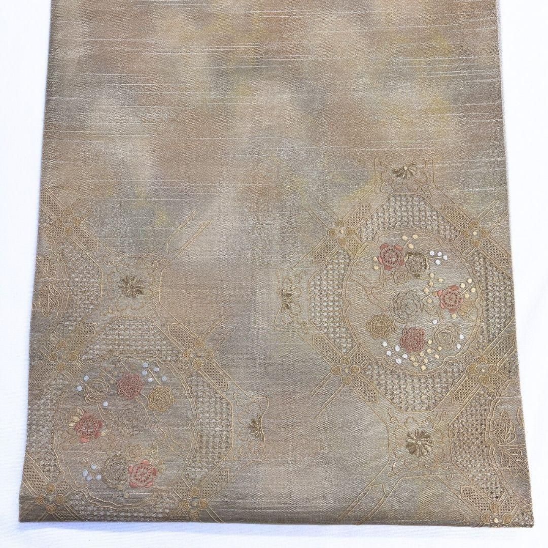 未着用　スワトウ刺繍　相良刺繍　花紋　袋帯　着物　022 a p 袋帯 スワトウ刺繍 刺繍 相良刺繍 梅花 花菱 花模様 着物 084a p