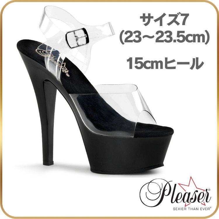 23 23.5 cm キャバ ヒール サンダル 厚底 Pleaser プリーザー 15cm ヒール レディース クリア 黒 ブラック ストラップ セクシー ハイヒール ピンヒール コスプレ 女装 ポールダンス ドレス コンテスト 衣装 ポールダンス