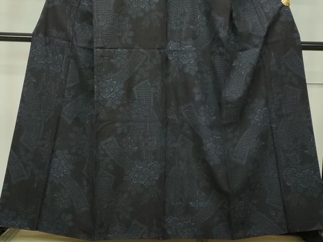 平和屋本店□極上 本場結城紬 重要無形文化財 80亀甲 草花文 濃紺地
