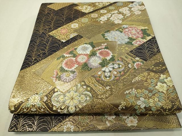 平和屋着物▽六通柄袋帯 唐織 福典更紗華文 金糸 正絹 逸品