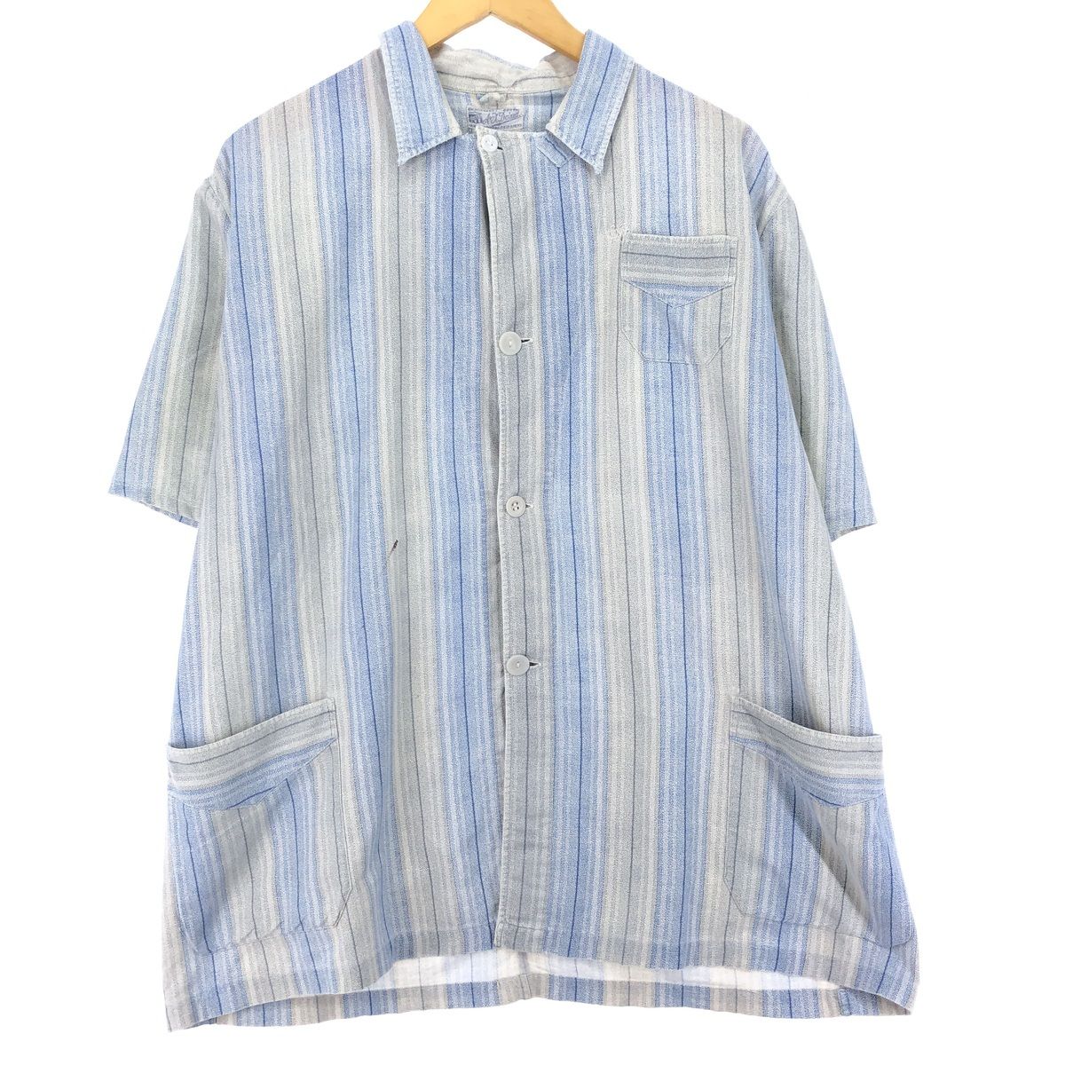 古着 ストライプ柄 半袖 ボックスシャツ メンズXL ヴィンテージ/eaa450418