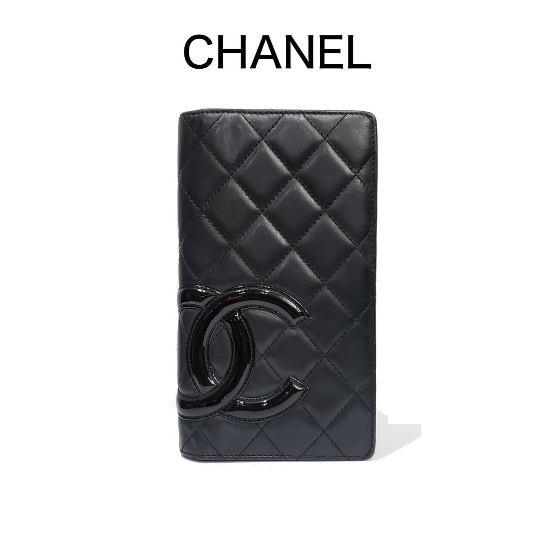 CHANEL シャネル カンボンライン 二つ折り 長財布 ブラック ピンク 