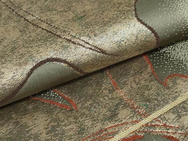 平和屋着物○西陣 白綾苑大庭 六通柄袋帯 舞葉文