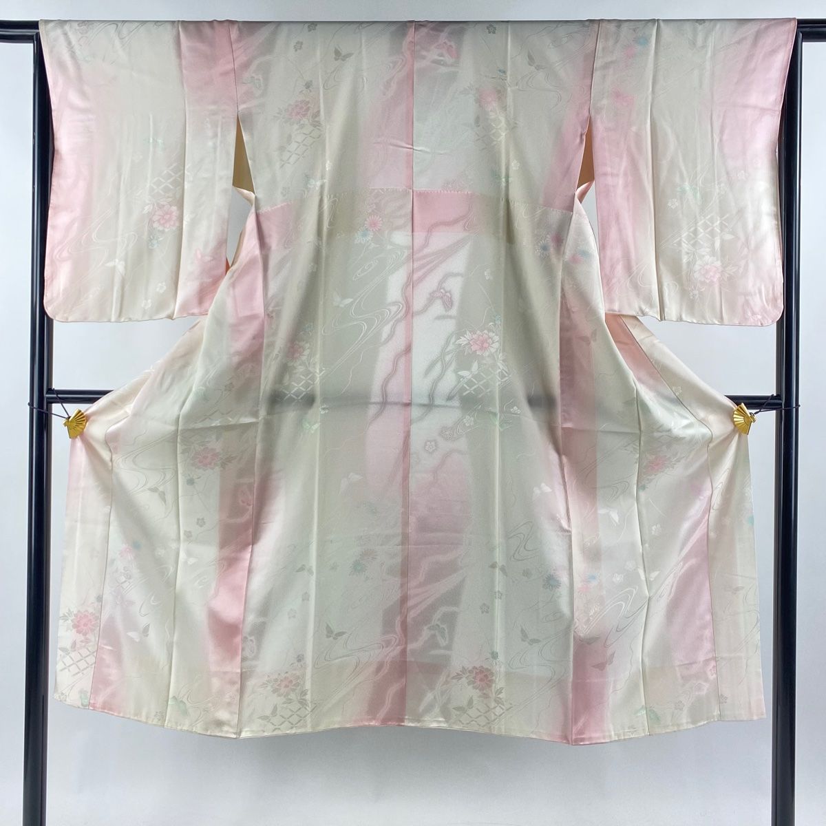 長襦袢 身丈127cm 裄丈64cm M 鈴乃屋 草花 地紋 箔 ぼかし クリーム 正絹 秀品
