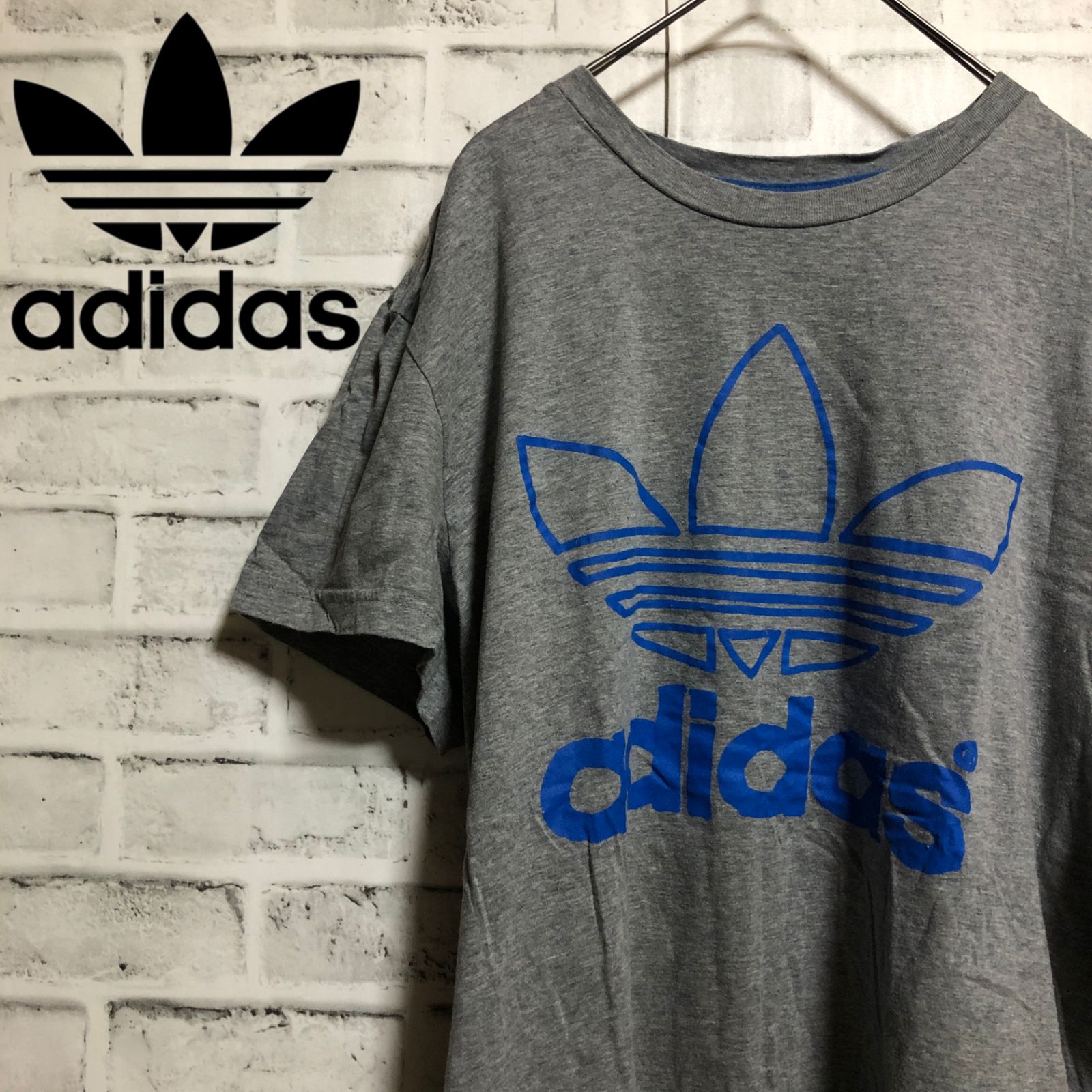 00s⭐️adidas ビッグトレファイルロゴ Tシャツ M vintage グレー