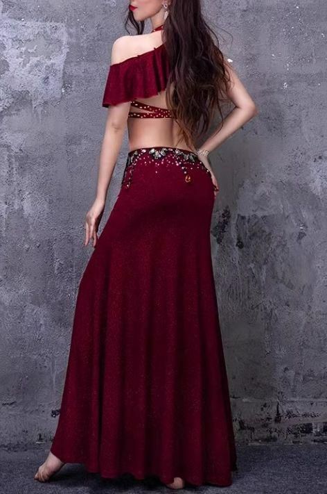 アウトレット大特集！ ベリーダンス衣装 セット スリーブ付き ブラ スカート レッド オーダーサイズ 癒し