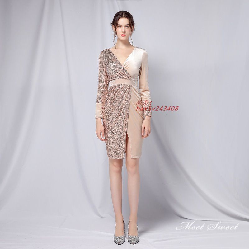 ドレス ミニドレス 長袖 パーティードレス 結婚式 二次会 フォーマルドレス スパンファスナー 発表会 ミディアムドレス 演奏会 演出 ワンピース hax 5 v 243408