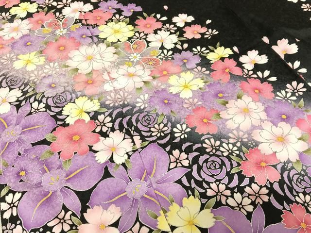 平和屋着物○豪華振袖 刺繍 草花文 暈し染め 金彩 仮絵羽