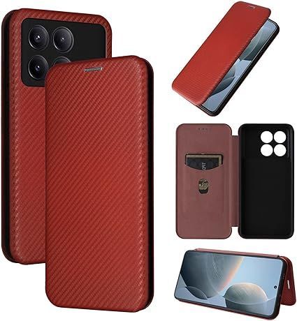 【在庫処分】Xiaomi Poco X6 Pro 用 ケース カバー 外:炭素繊維 ハードケース カバー 内:TPUケース 耐衝撃 携帯カバー カバー指紋防止 軽量 薄型 財布型 カード収納Xiaomi Poco X6 Pro用カバー、ブラウン