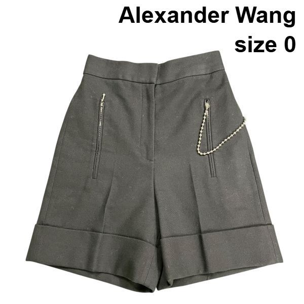 ◆ アレキサンダーワン Alexander Wang ショートパンツ キュロット チェーン 黒 綿 毛 ０ S レディース S5W165