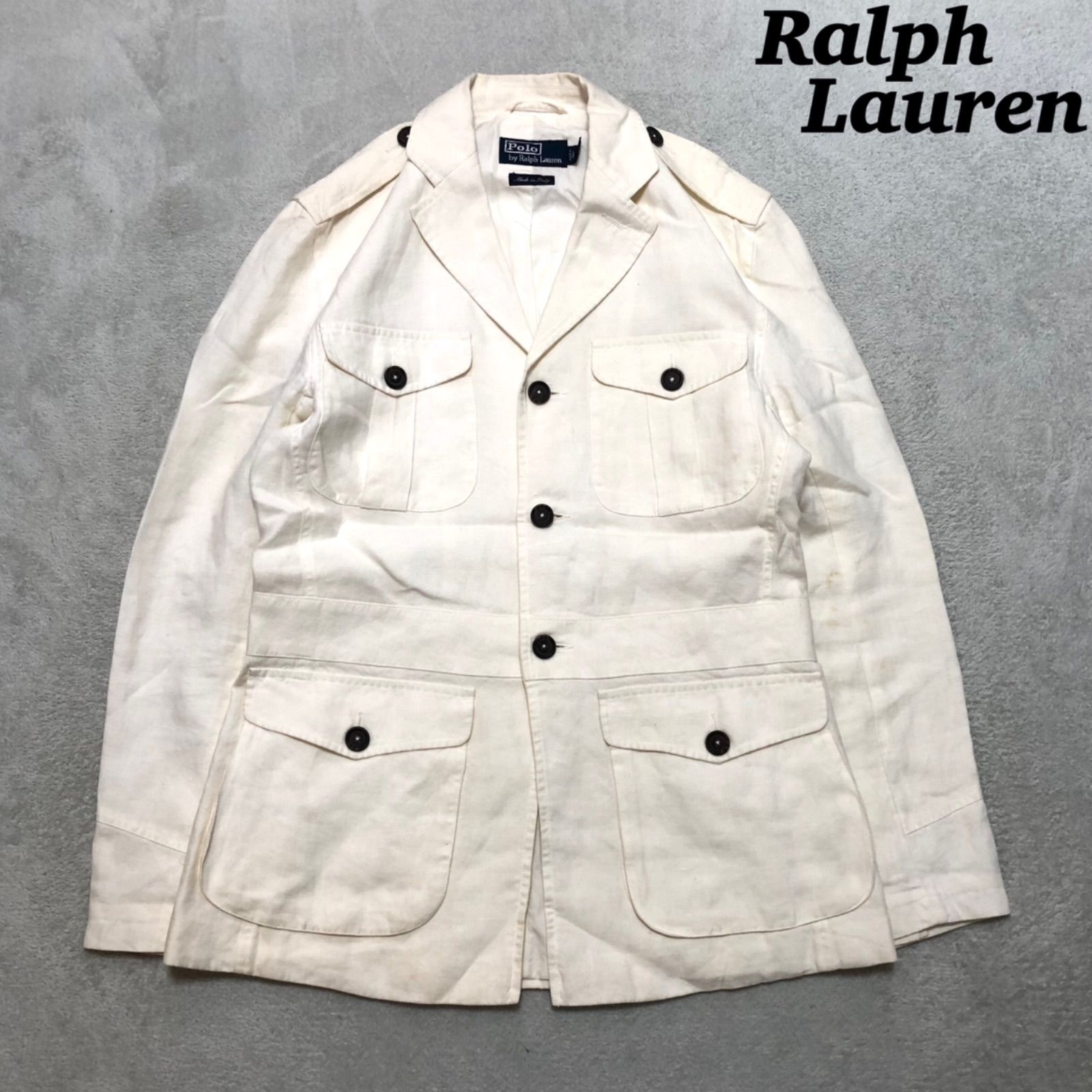 POLO by Ralph Lauren イタリア製 サファリジャケット 麻 リネン Mサイズ ノーフォークジャケット ミリタリージャケット フィールド ジャケット ITALY製 イタリー製 ホワイト 白 ポロバイラルフローレン - メルカリ