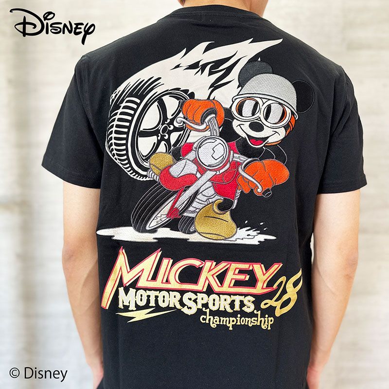 フラッグスタッフ ミッキーマウス 刺繍半袖Tシャツ 442502 Mickey Mouse わんわん洋品店 バイク #20 BLACK 黒 M L XL XXL