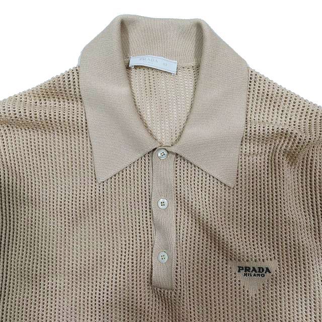 美品 プラダ PRADA メッシュ ポロシャツ カットソー トライアングルロゴ 半袖 トップス ベージュ 52 メンズ - メルカリ
